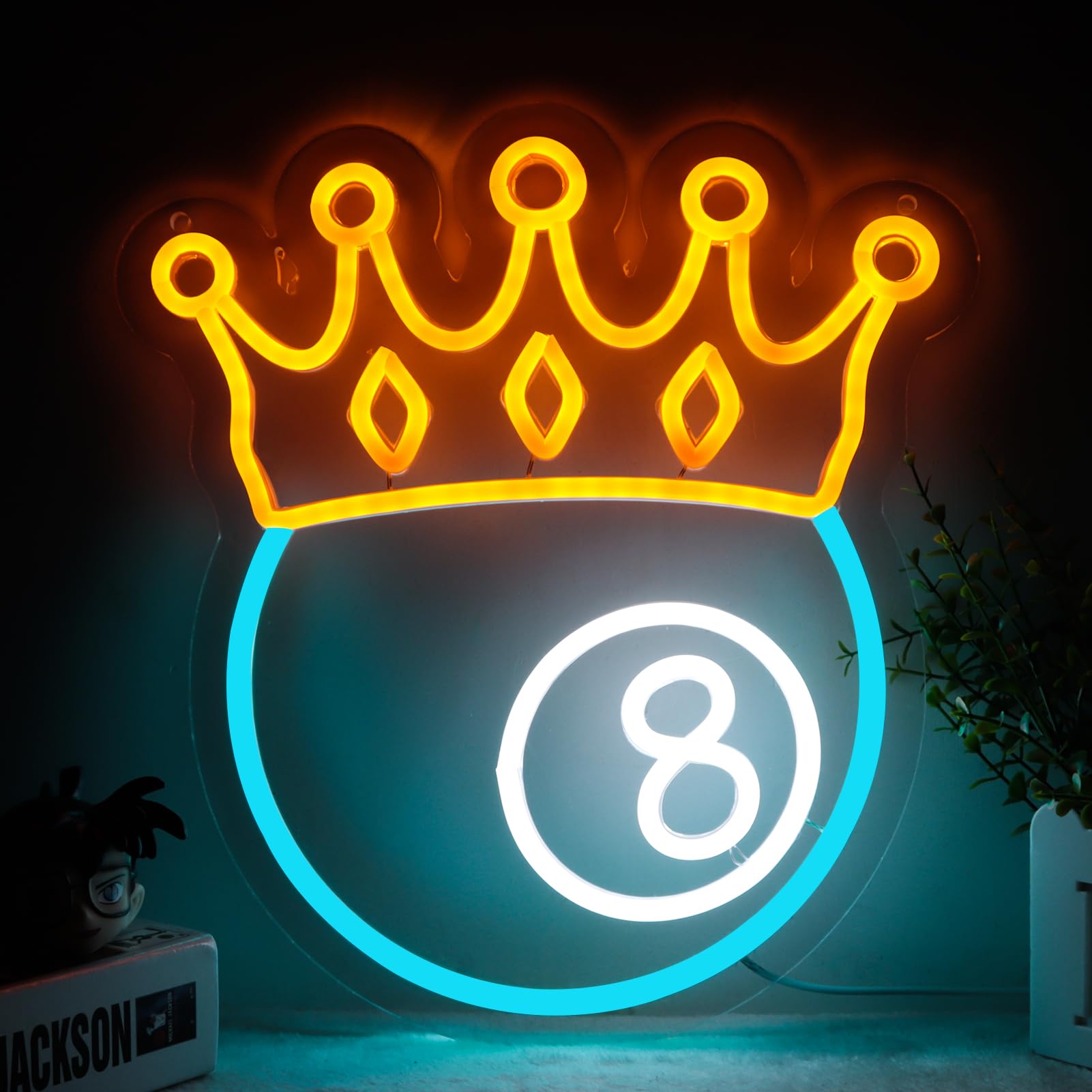 JFLLamp Crown Black Eight Billiards Neon Signs for Wall Decor Led